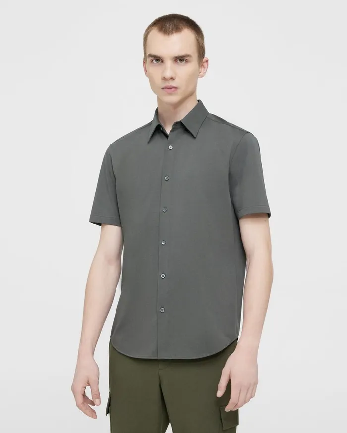 Men Theory Shirts Irving ShortSleeve Shirt In Structure Knit Dark Olive