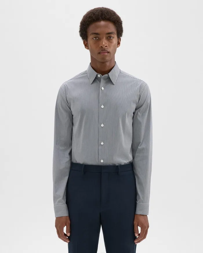 Men Theory Shirts StandardFit Shirt In Checked Stretch Cotton Whitenavy