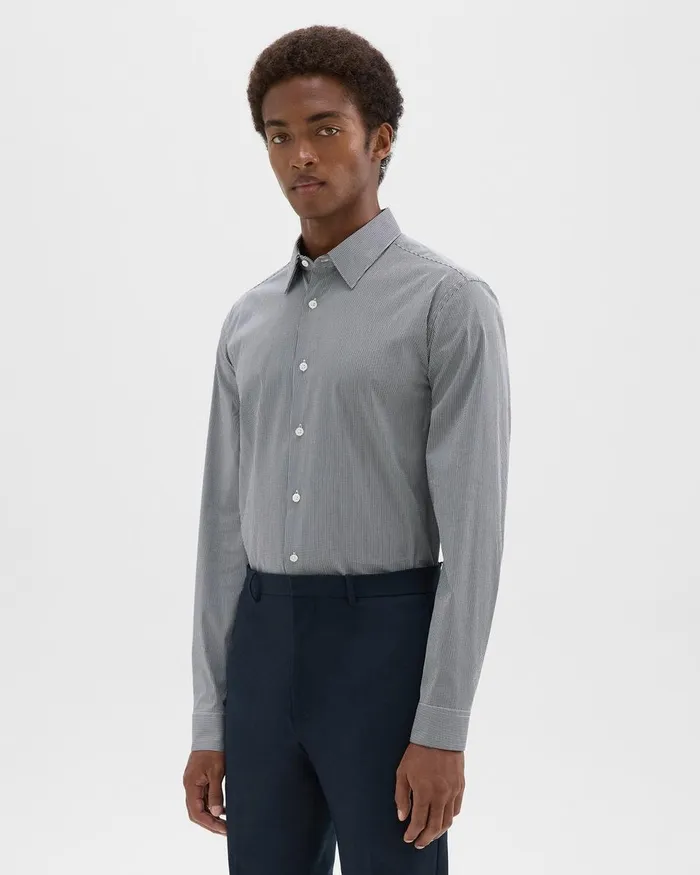 Men Theory Shirts StandardFit Shirt In Checked Stretch Cotton Whitenavy