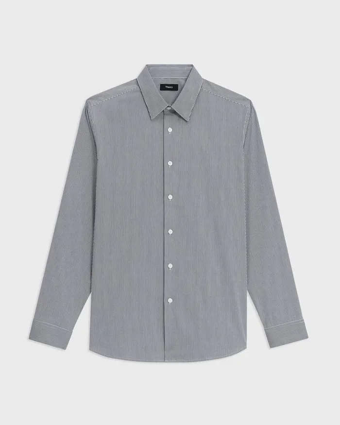 Men Theory Shirts StandardFit Shirt In Checked Stretch Cotton Whitenavy