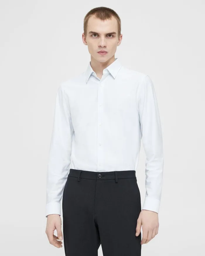 Men Theory Shirts Sylvain Shirt In Striped Cotton Blend Whiteolympic