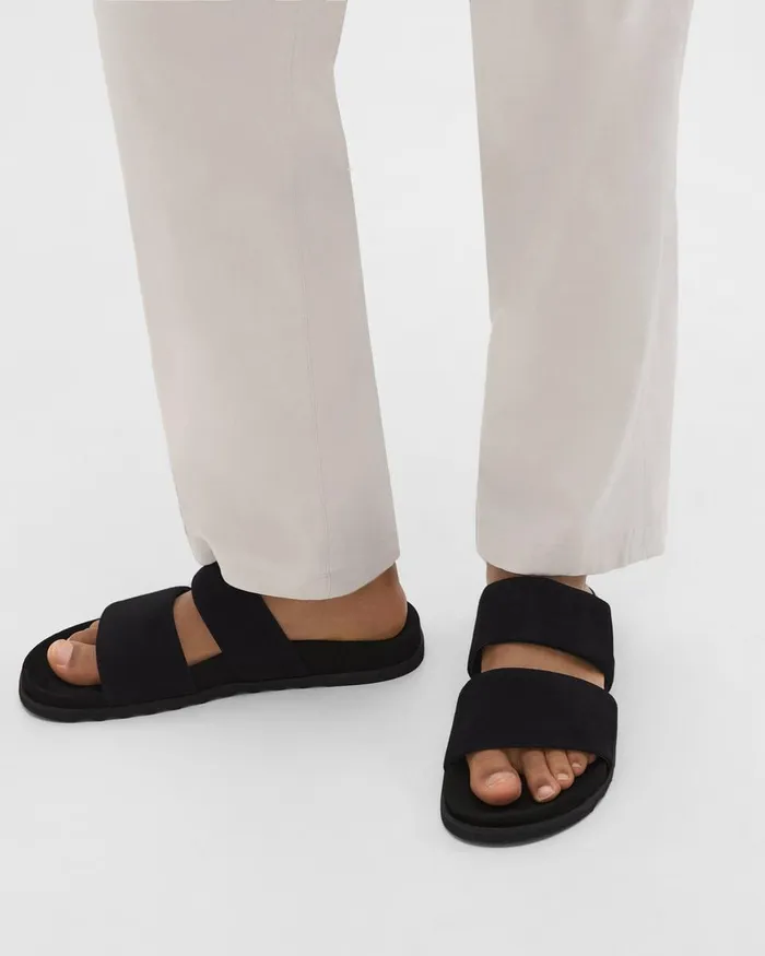 Men Theory Shoes Banded Slide Sandals In Suede Black
