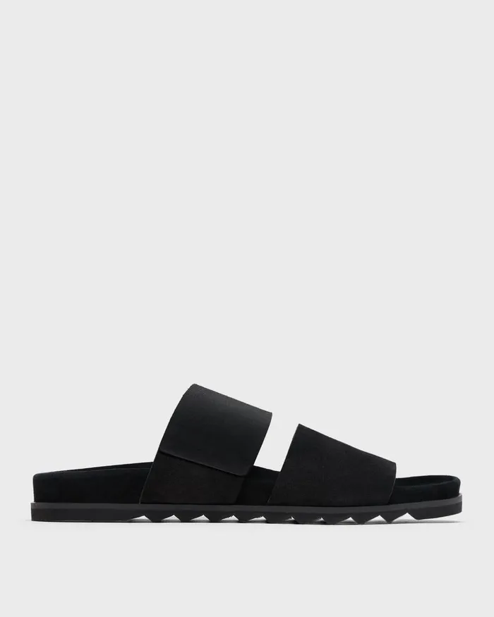 Men Theory Shoes Banded Slide Sandals In Suede Black