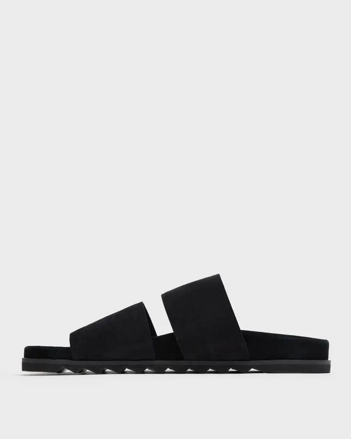 Men Theory Shoes Banded Slide Sandals In Suede Black