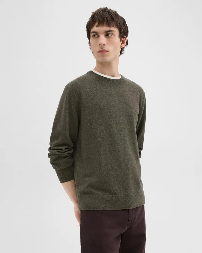 Men Theory Sweaters Cardigans Hilles Crewneck Sweater In Cashmere Hunter Green Melange