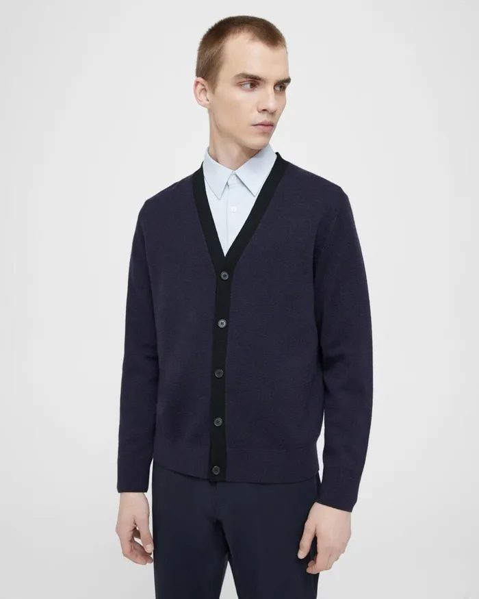 Men Theory Sweaters Cardigans VNeck Cardigan In Merino Wool Navyblack