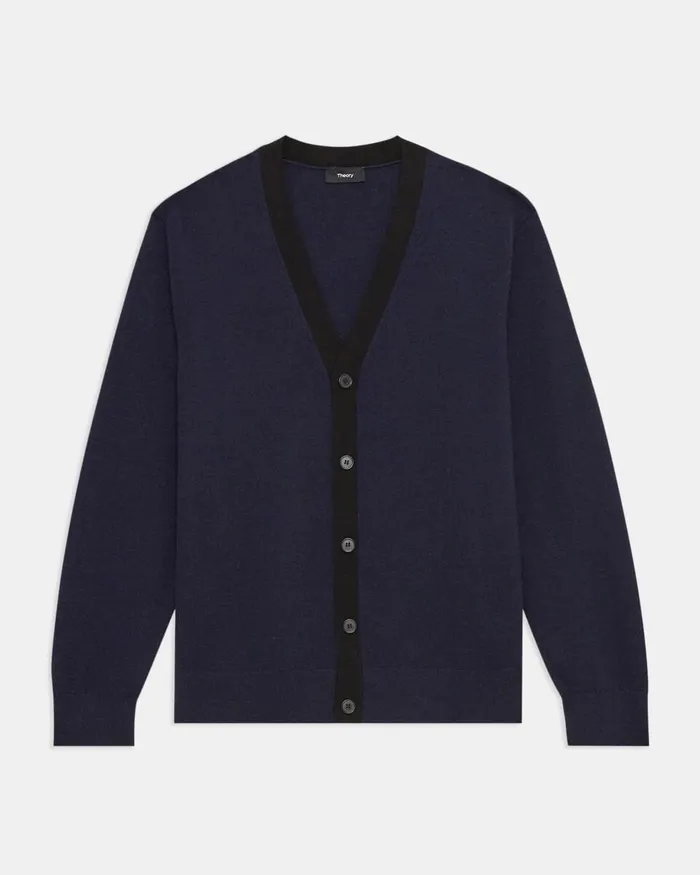 Men Theory Sweaters Cardigans VNeck Cardigan In Merino Wool Navyblack