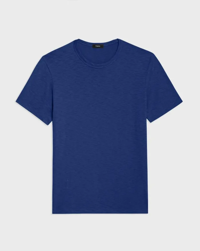 Men Theory TShirts Polos Essential Tee In Cosmos Slub Cotton Ocean