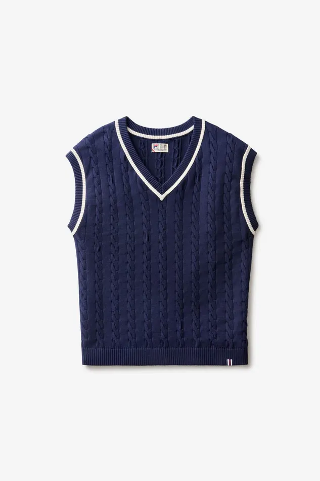 Men Tops and TShirts Fila Baseline Cable Knit Vest 492 Filanavygardenia