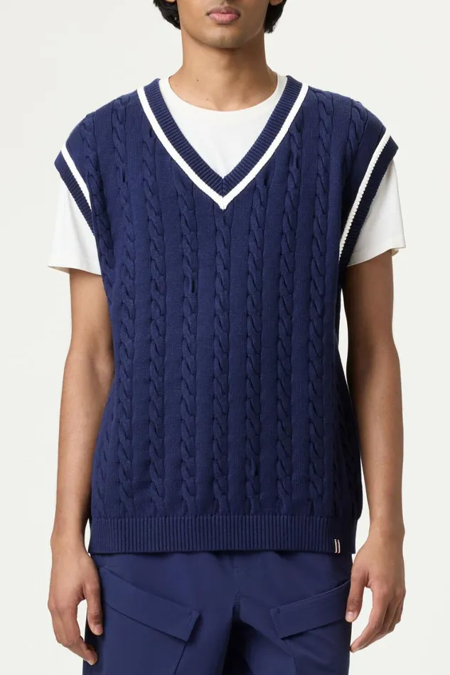 Men Tops and TShirts Fila Baseline Cable Knit Vest 492 Filanavygardenia Men Tops and TShirts Fila Baseline Cable Knit Vest 492 Filanavygardenia