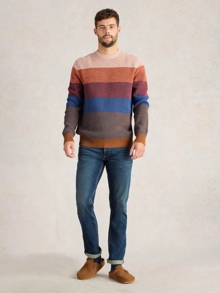 Men Twisted Colourblock Crew Pink Multi White Stuff Knitwear