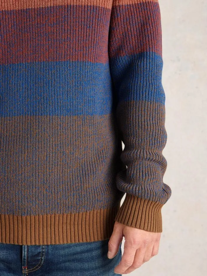 Men Twisted Colourblock Crew Pink Multi White Stuff Knitwear