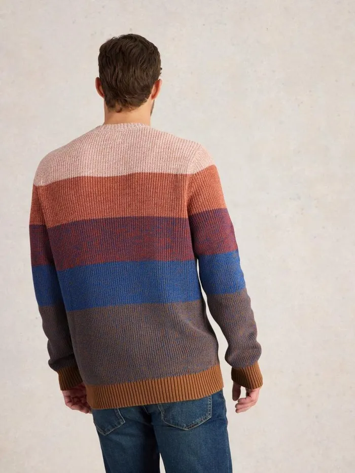 Men Twisted Colourblock Crew Pink Multi White Stuff Knitwear