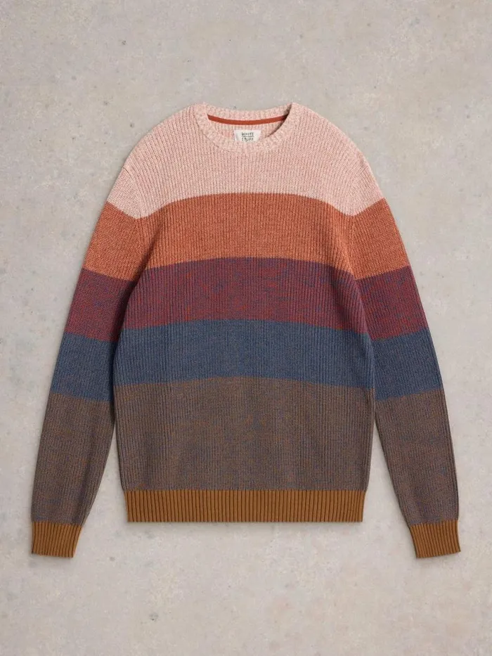 Men Twisted Colourblock Crew Pink Multi White Stuff Knitwear