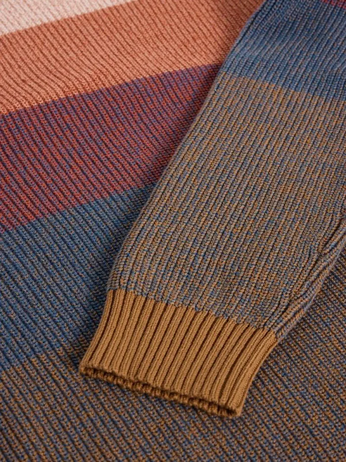 Men Twisted Colourblock Crew Pink Multi White Stuff Knitwear