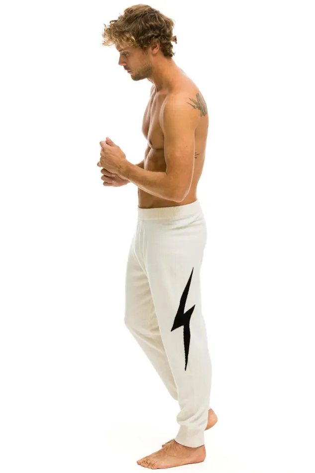 MenWomen Bottoms Aviator Nation MEN039S BOLT CASHMERE LIGHT SWEATER PANTt VINTAGE WHITE BLACK BOLT