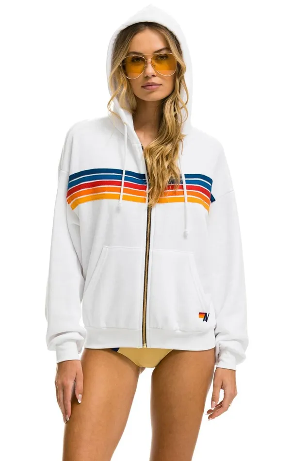 MenWomen Tops Aviator Nation 5 STRIPE RELAXED ZIP HOODIE 8211 WHITE 2 MenWomen Tops Aviator Nation 5 STRIPE RELAXED ZIP HOODIE 8211 WHITE 2