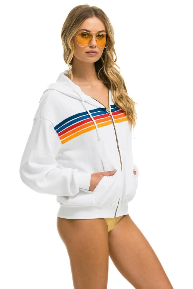 MenWomen Tops Aviator Nation 5 STRIPE RELAXED ZIP HOODIE 8211 WHITE 2 MenWomen Tops Aviator Nation 5 STRIPE RELAXED ZIP HOODIE 8211 WHITE 2