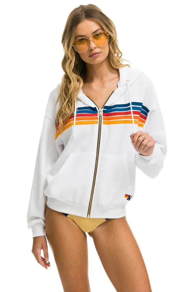 MenWomen Tops Aviator Nation 5 STRIPE RELAXED ZIP HOODIE 8211 WHITE 2 MenWomen Tops Aviator Nation 5 STRIPE RELAXED ZIP HOODIE 8211 WHITE 2
