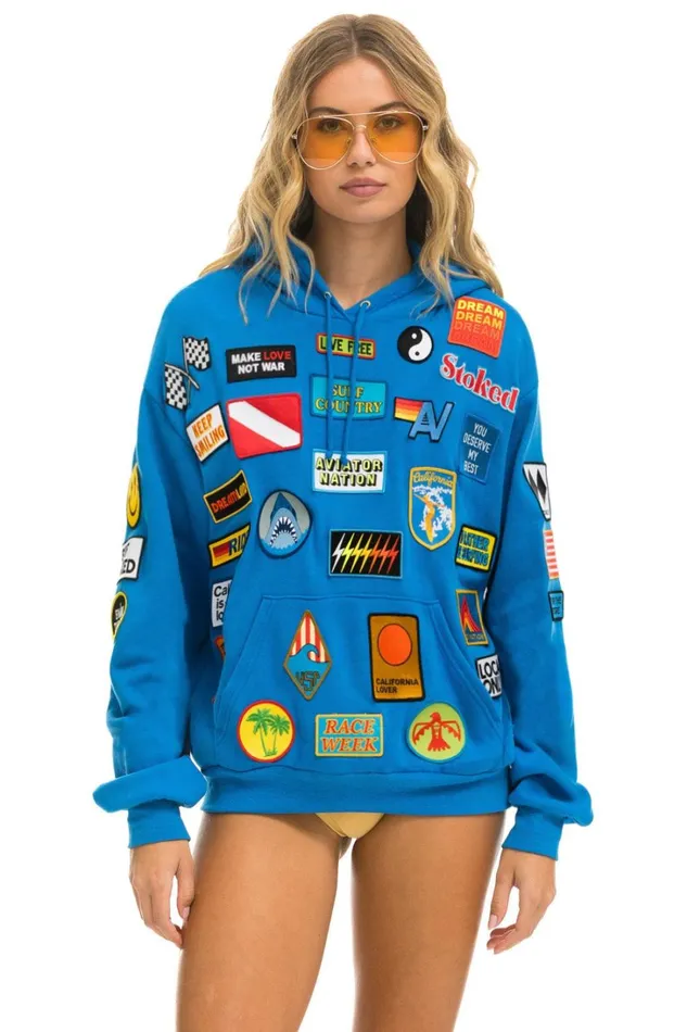 MenWomen Tops Aviator Nation VINTAGE PATCH RELAXED PULLOVER HOODIE OCEAN