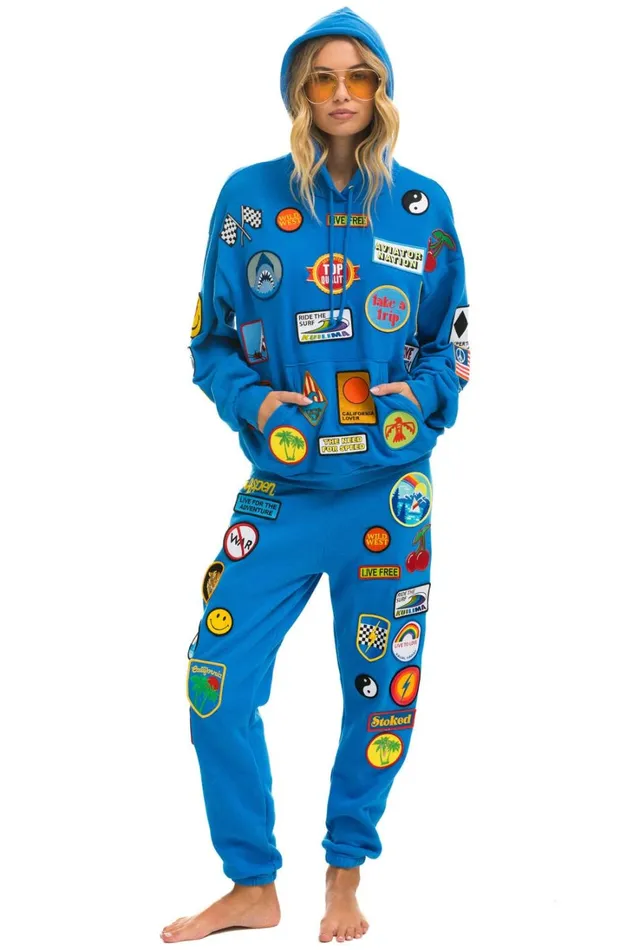 MenWomen Tops Aviator Nation VINTAGE PATCH RELAXED PULLOVER HOODIE OCEAN