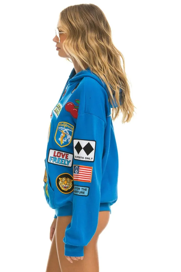 MenWomen Tops Aviator Nation VINTAGE PATCH RELAXED PULLOVER HOODIE OCEAN
