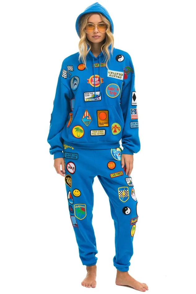 MenWomen Tops Aviator Nation VINTAGE PATCH RELAXED PULLOVER HOODIE OCEAN