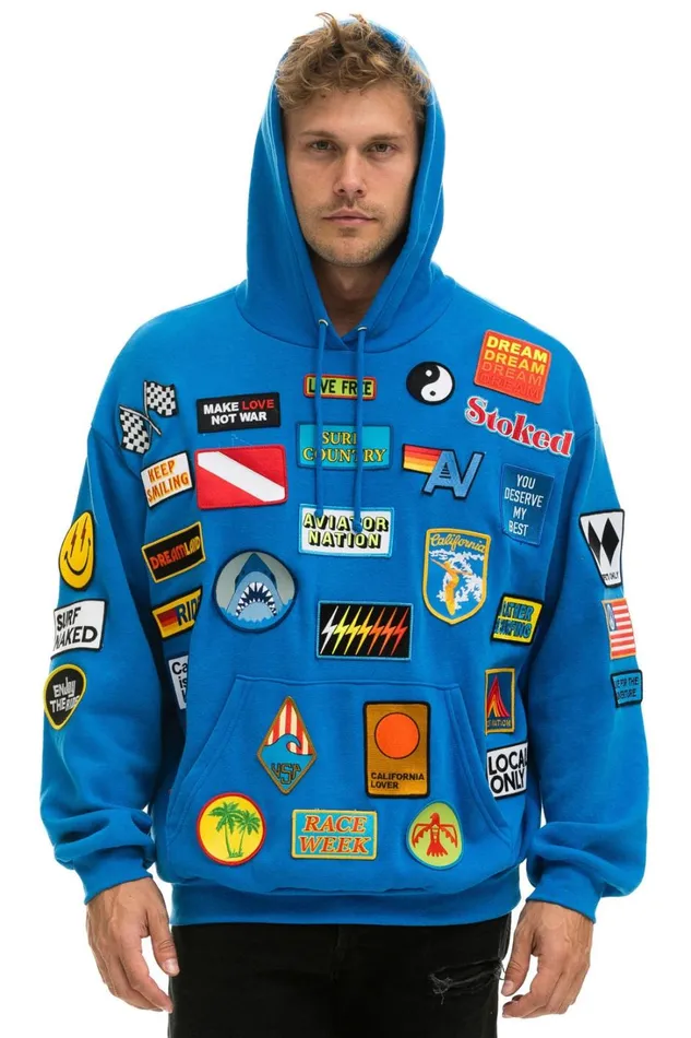 MenWomen Tops Aviator Nation VINTAGE PATCH RELAXED PULLOVER HOODIE OCEAN