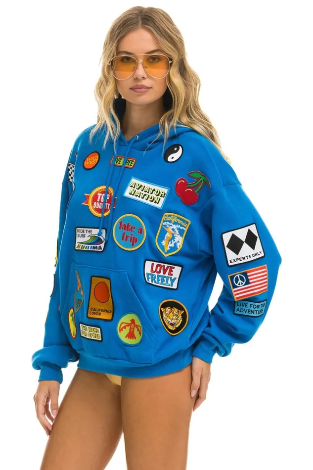 MenWomen Tops Aviator Nation VINTAGE PATCH RELAXED PULLOVER HOODIE OCEAN