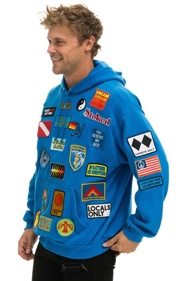 MenWomen Tops Aviator Nation VINTAGE PATCH RELAXED PULLOVER HOODIE OCEAN