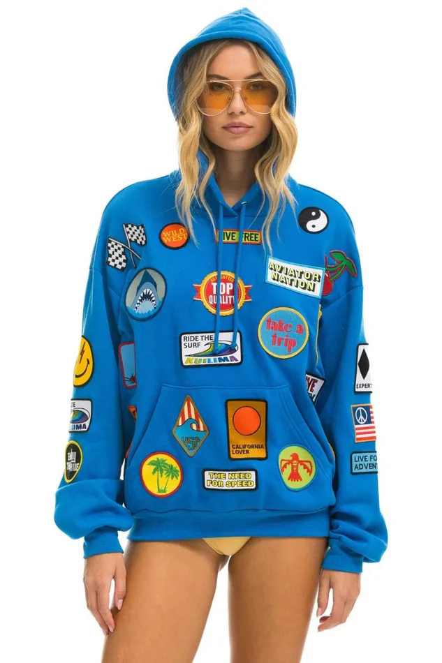 MenWomen Tops Aviator Nation VINTAGE PATCH RELAXED PULLOVER HOODIE OCEAN