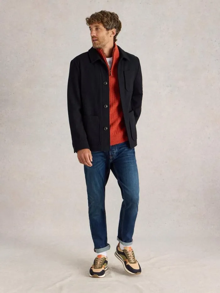 Men Wool Chore Jacket Dark Navy White Stuff Coats and Jackets