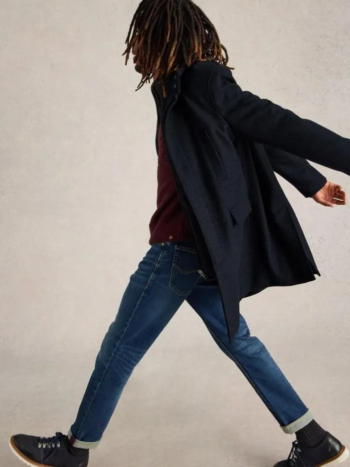 Men Wool Funnel Neck Coat Dark Navy White Stuff Coats and Jackets