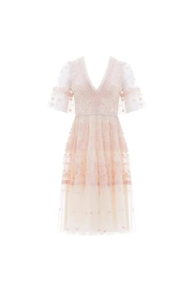 Midsummer Lace Dress Champagne Women Needle and Thread Dresses