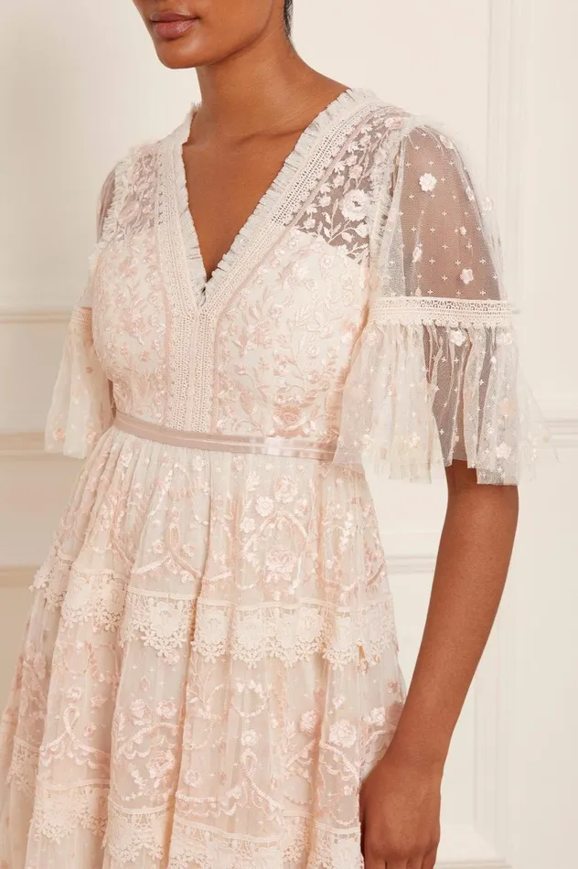 Midsummer Lace Dress Champagne Women Needle and Thread Dresses