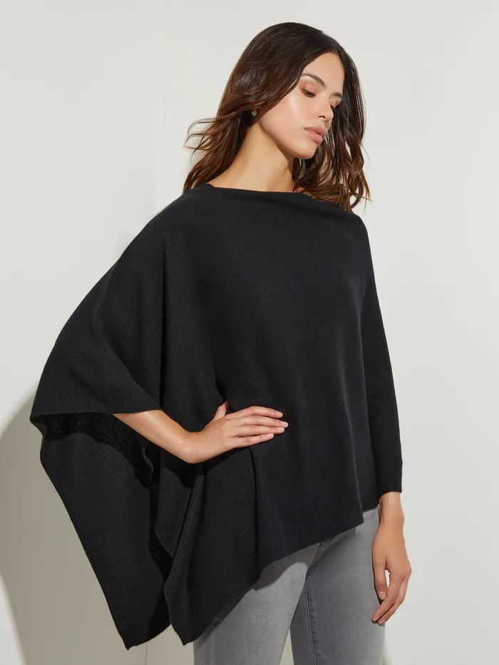 Misook Asymmetrical Poncho 8211 Black Cashmere Poncho Misook Women Tops and Tees