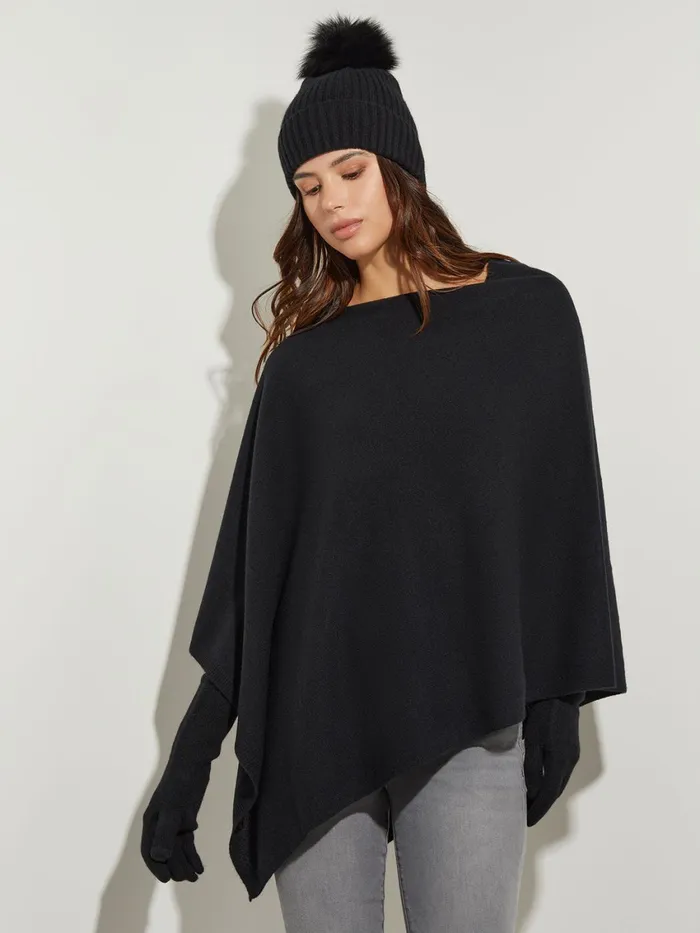 Misook Asymmetrical Poncho 8211 Black Cashmere Poncho Misook Women Tops and Tees