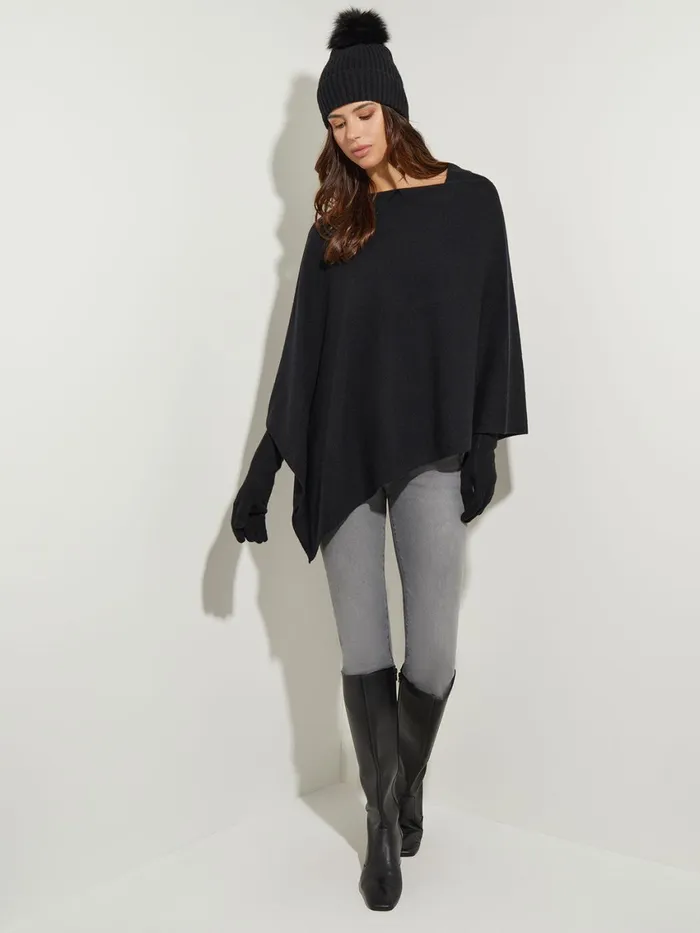 Misook Asymmetrical Poncho 8211 Black Cashmere Poncho Misook Women Tops and Tees