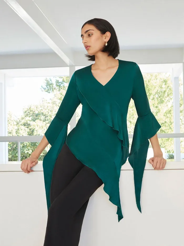 Misook Asymmetrical Ruffle Blouse 8211 Crepe De Chine Women Blouses and Shirts
