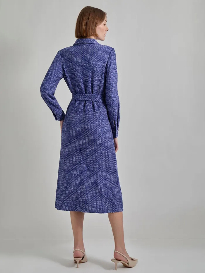 Misook Belted Button Front Tweed Knit Midi Dress Women Dresses