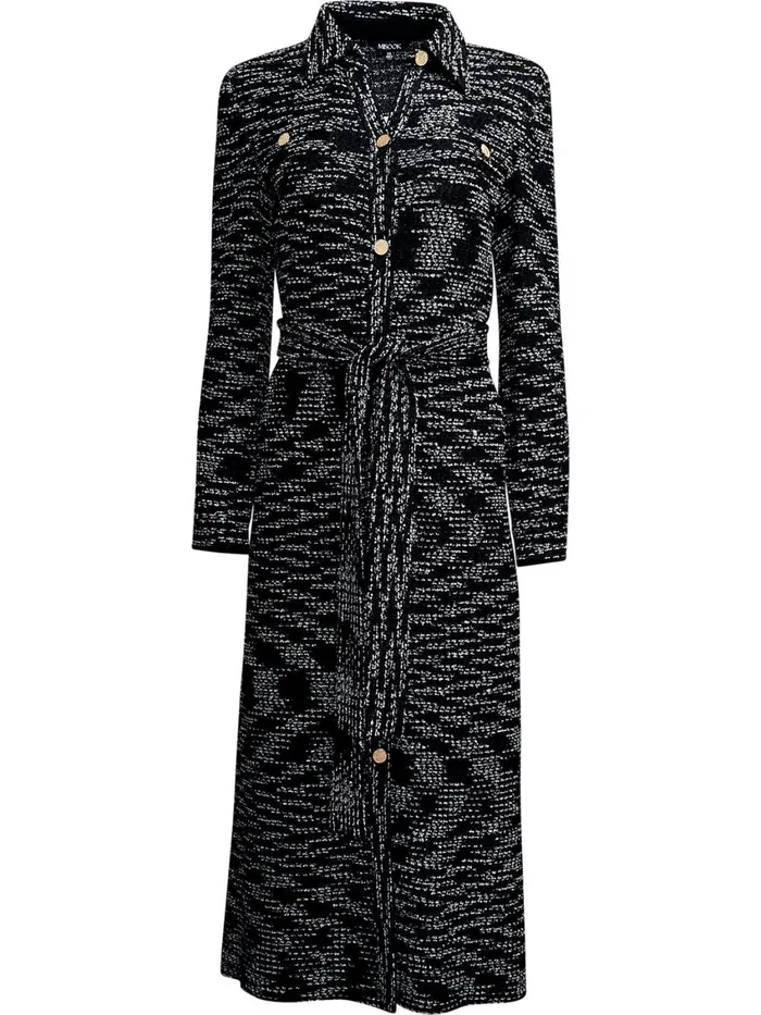 Misook Belted Button Front Tweed Knit Midi Dress Women Dresses