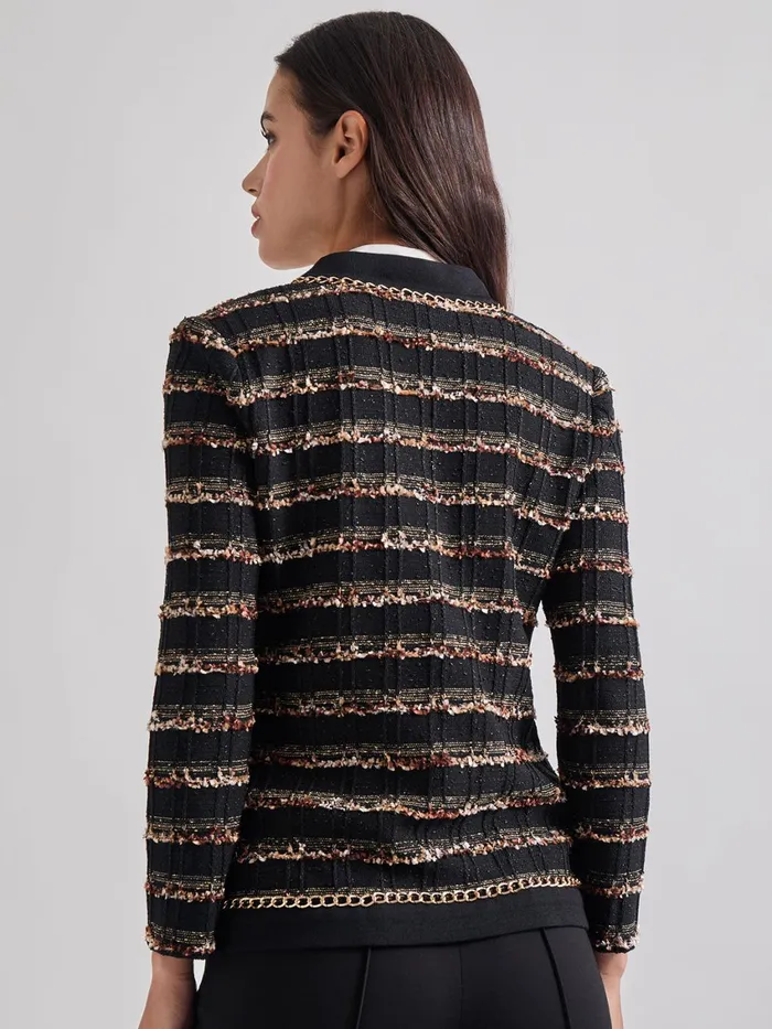 Misook Chain Trim Lurex Knit Jacket Women Jackets and Coats Misook Chain Trim Lurex Knit Jacket Women Jackets and Coats
