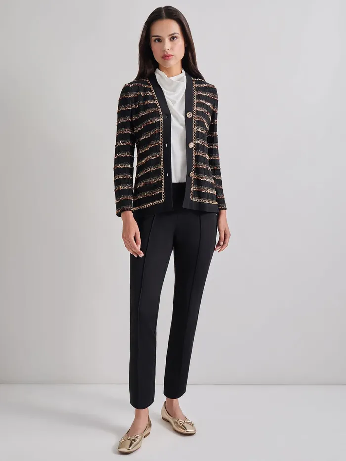 Misook Chain Trim Lurex Knit Jacket Women Jackets and Coats Misook Chain Trim Lurex Knit Jacket Women Jackets and Coats
