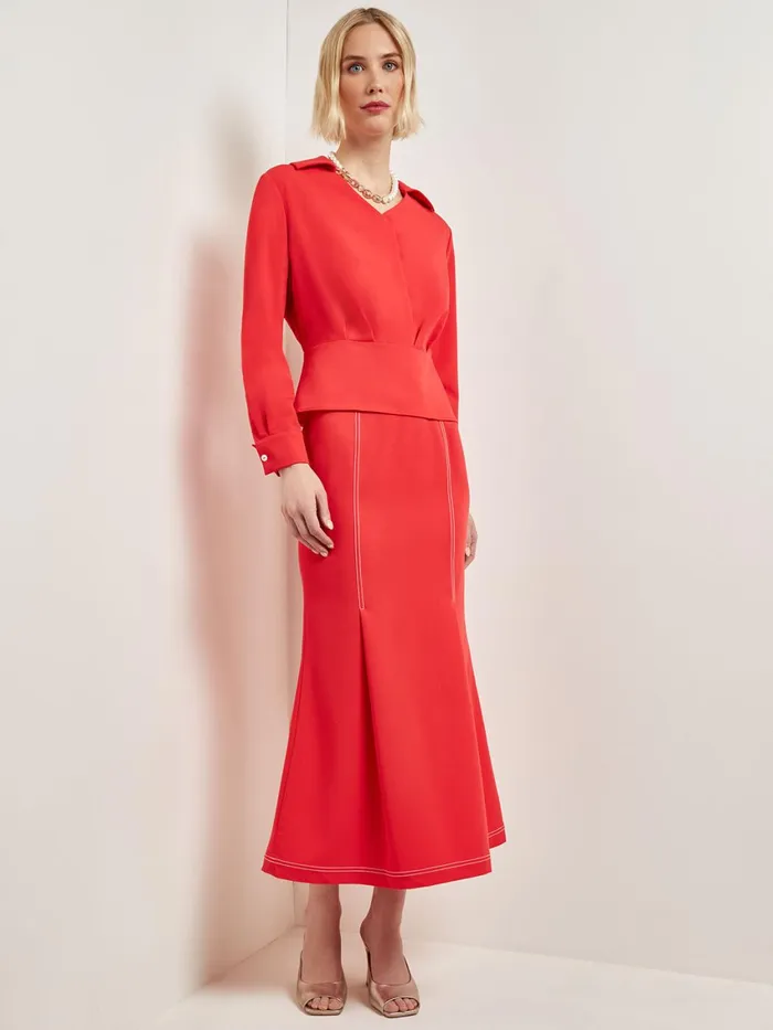 Misook Collared Surplice Neck Blouse 8211 Peplum Woven Women Tops and Tees