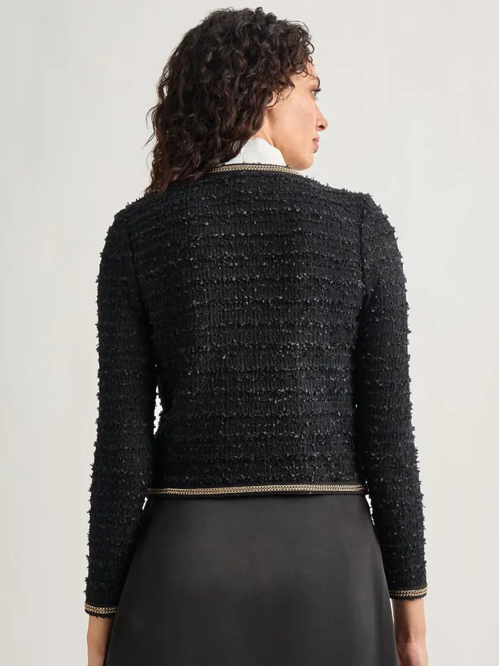 Misook Heritage Fit Double Chain Trim Eyelash Knit Jacket Women Jackets and Coats