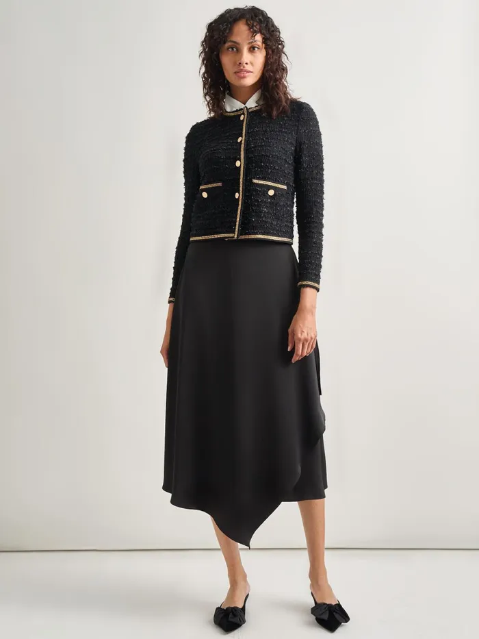 Misook Heritage Fit Double Chain Trim Eyelash Knit Jacket Women Jackets and Coats