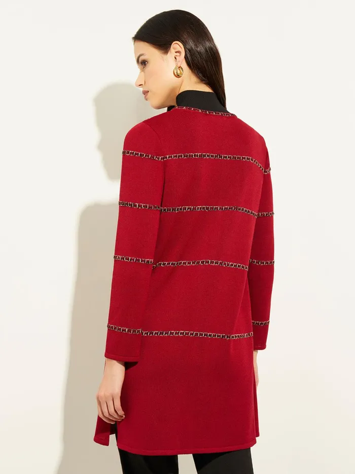 Misook Heritage Fit Tweed Trim Windowpane Knit Duster Women Jackets and Coats
