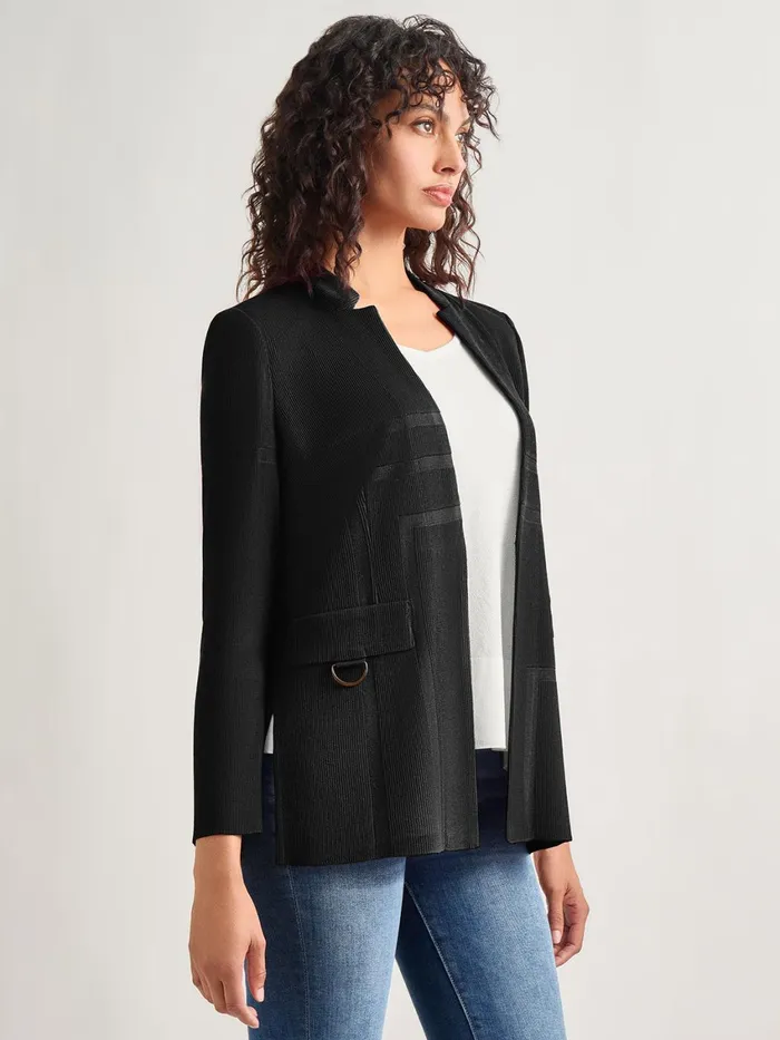Misook Inverted Notch Collar Tailored Knit Jacket Women Jackets and Coats