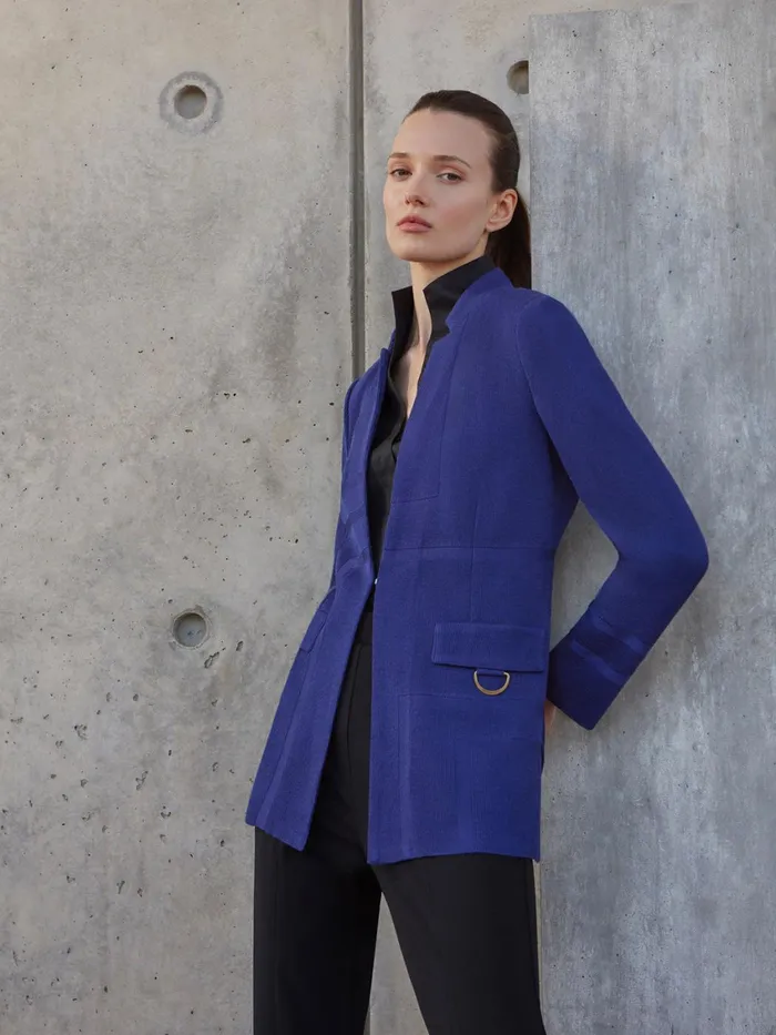 Misook Inverted Notch Collar Tailored Knit Jacket Women Jackets and Coats