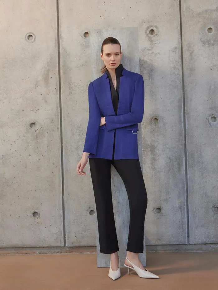 Misook Inverted Notch Collar Tailored Knit Jacket Women Jackets and Coats